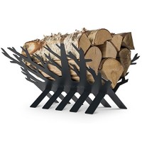 Rustic Fireplace Log and Wood Holder - Indoor  Outdoor  Patio - Gunmetal Grey Decorative Holders - Weather- Resistant Storage Rack For Firewood and Kindling - Artistic Tree Design - B07D499LWP